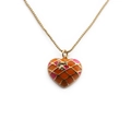 Gold-plated heart pendant necklace with orange pink enamel and bow detail on white background - Plaid Bow Style / Gold/Orange Pink Checkered/Bow