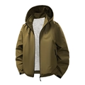Herren Winterjacke mit Kapuze in Olivgrün, warmes weißes Fleece-Futter und Reißverschluss - M / Braun