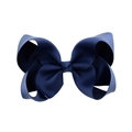 4-inch dark blue grosgrain ribbon hair bow clip for girls with a solid textured finish - Deep Blue (#5)