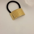 Minimalist elastic hair tie with golden studded metal plate accessory for ponytails - Cylindrical Spike Curved Gold