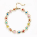 Bohemian gold-plated chain bracelet with colorful enamel inlay and adjustable clasp - Multicolor Oval Enamel Inlaid Bracelet (BC491-14)