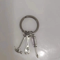 Stainless steel dad keychain with mini wrench, hammer, and screwdriver tool pendants - Tools Only No Tag
