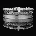 Silver stainless steel men's layered bracelet set with cross and engraved prayer cuff - Steel Color Cross Bracelet 3-Piece Set