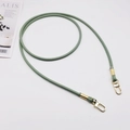 Close-up of green round PU leather shoulder strap with gold swivel lobster clasps - Matcha Green + Gold Hook