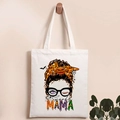Halloween canvas tote bag with Spooky Mama print and cartoon pumpkin graphic - Cream Spooky MAMA