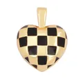Golden heart-shaped checkerboard enamel pendant with black and gold grid pattern - ABG2707-Black Small Heart