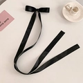 Elegant large black satin ribbon bow hair clip with long streamers for women - Black Streamer Bow Hair Clip
