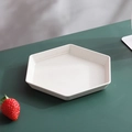 Elegant cream-white hexagonal snack plate with textured surface and golden rim accent - Beige-Hexagon Dish