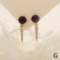 Detailed view of gold earrings with purple gemstone and white zircon drop pendants - Purple Bead (ER1522-G)