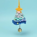 Handmade crochet Christmas tree ornament with gradient blue layers and a gold bell charm - Gradient Dark Blue Christmas Car Hanging (With Large Bell)