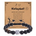 Detail of volleyball charm on black obsidian and tiger eye beaded bracelet with a gift card - Braided Rope Volleyball Style (Volleyball Bracelet-2)