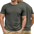 Detailed front and back views of a men's solid color crew neck cotton t-shirt in olive green - Dark Gray