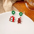 Asymmetric Christmas earrings featuring a festive red gift box and gingerbread man charm - E4084 Gingerbread Man Gift Box