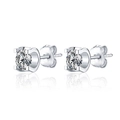Detailed view of round brilliant-cut zircon earrings with S925 silver finish and reflections - Horn C-Shape Studs
