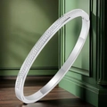Polished silver titanium steel bangle with three rows of sparkling micro-pave crystals - Silver