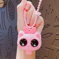 Rosa Comic-Katzen-Schlüsselanhänger mit großen Augen und Perlen-Tragegurt für Taschen - Rosa
