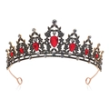 Baroque bridal crown in black alloy with red teardrop rhinestones for weddings - No Comb Antique Gold - Black & Red