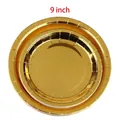 Golden 9-inch disposable paper plates with metallic finish for party decorations - 9 Inch Plates