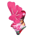 Pink floral one-piece swimsuit featuring a 3D flower with pearls on the shoulder - S / Pink Floral Pearl Flower Swimsuit