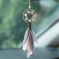 Car dream catcher charm with silver ring, grey feathers and bronze deer head pendant - Safe Journey Deer - Simple Grey