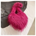 Chic rose pink faux fur crossbody bag with fluffy plush texture and soft round handle - Rose Red