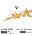 Golden stainless steel starfish hair clip with pearl detail, 6.2cm waterproof hair pin - Starfish Pearl Combination Style (JDHW2406008)