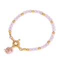 Pink natural stone 4mm beaded bracelet with gold OT toggle clasp and heart charm - Pink
