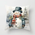 Detail of square Christmas pillowcase with watercolor snowman and pine tree pattern - 45*45cm Short Plush No Core / Watercolor Snowman Style 6