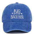 Detail of Big Brother embroidery on blue washed cotton baseball cap with white stars - Sapphire Blue