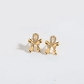 Minimalist gold bow earrings with micro-set white crystals and sweet romantic design - Bow