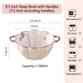 9.5-inch purple floral ceramic deep bowl with double handles and 1500ml capacity - Purple Flower - 9.5 Inch Double Ear Deep Bowl