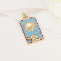 Golden sun and hand tarot pendant with blue enamel and colorful zircon accents - H-6782 Blue Sun / Large