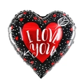18-inch black heart foil balloon with I Love You text and red heart pattern for Valentine - 18 Inch Heart Black Arrow Love TX010