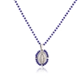 Dettaglio delle perle in cristallo blu e ciondolo religioso della Vergine Maria - Argento Blu Scuro Vetro