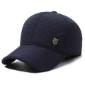 Men's navy blue winter baseball cap with diamond quilting and fleece lining detail - H-Label Navy Blue