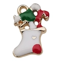 Kerstsok bedeltje van wit emaille met zuurstok en gouden hartje voor sieraad - Kerstsok 10x19mm