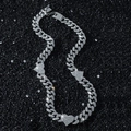 Classic 13mm silver Cuban link necklace with iced-out rhinestones and heart pendants - Necklace (45cm) / Silver