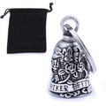 Guardian Bell Biker Betty pendant with rose relief and black velvet storage pouch - Steel Embossed Bell + Storage Pouch