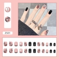 Unghie finte nere e rosa glitterate con motivi a cuore argentati e strass luminosi - Cool Sweetheart (Z501) / Tipo di Colla