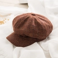 Chic brown plaid newsboy cap featuring autumn retro checkered pattern for women - One Size / Plaid Hat-Orange
