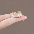 Luxurious gold open ring with micro-set zircon and multiple white pearls - Gold
