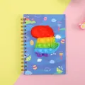 Blue A5 spiral notebook featuring a rainbow dinosaur silicone pop-it sensory toy cover - Dinosaur