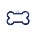 Detailed view of a bone-shaped pet ID tag with blue glitter and blank engraving space - Dark Blue