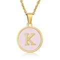 18k gold plated stainless steel necklace featuring a pink shell letter K round pendant - Gold K (With Chain)