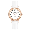 Women's quartz watch with rose gold case, white dial and matching white leather strap - White