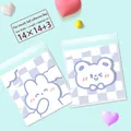 Transparent cartoon cookie bags 14x14cm with blue rabbit and bear patterns - 2-in-1 Cartoon Style / 14x14+3cm (Approx. 100pcs)
