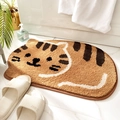 Brown cat shaped plush bathroom mat with non-slip texture and absorbent fibers - Cat Talk-Khaki