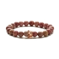 Pink agate stone bracelet with rose gold crown charm for women on white background - Red Wood Grain Stone