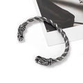 Silver twisted metal viking dragon head open cuff bracelet in a vintage Nordic style - Antique Silver