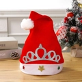 Red Christmas hat with silver sequined crown and colorful glitter stars on the white trim - Adult Velvet Crown Christmas Hat Silver